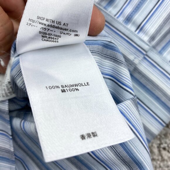 Eddie Bauer Shirt Men L Tall Slim Fit Blue White Gray Striped Wrinkle Resistant - Picture 6 of 9